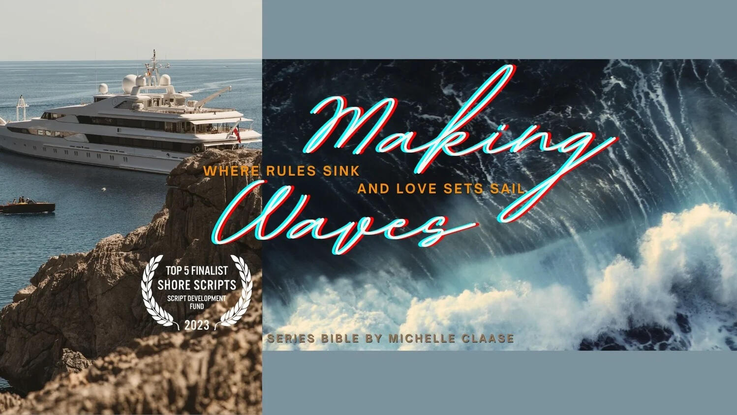 MAKING WAVES (Comedic Mystery) fictional TV series, pilot and bible. A disgraced former reality TV contestant teams up with an unlikely crew to hijack season 2 of a senior dating show set on a cruise ship.